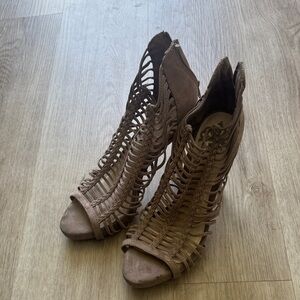 Fergalicious Brown Suede-like Strappy Heels